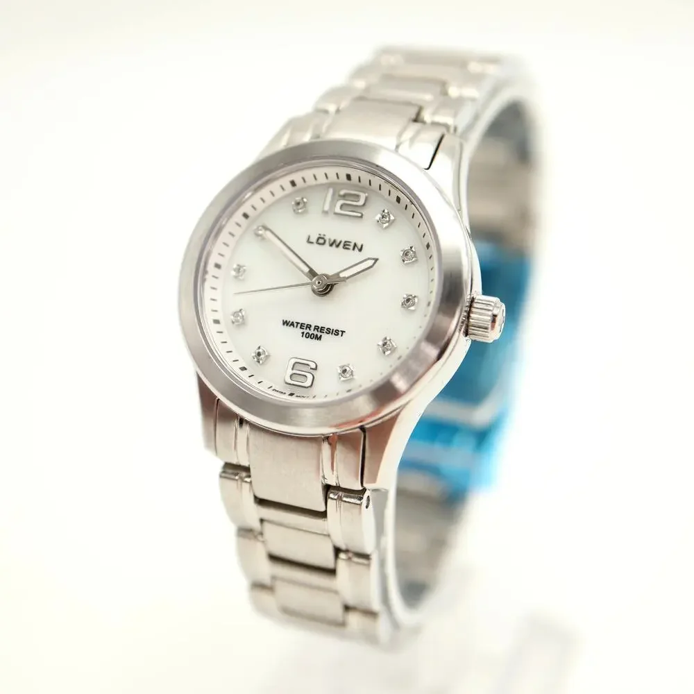 Lowen Swiss Stainless Steel 27mm Watch Genuine Diamonds Sapphire Crystal 100M